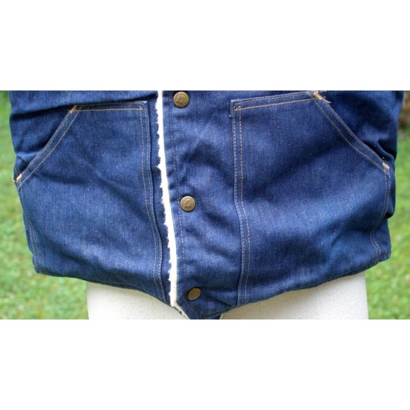 VTG 70s 80s Come On Strong Men L Sherpa Lined Blue Jean Vest Ranch Denim Western - Picture 7 of 15